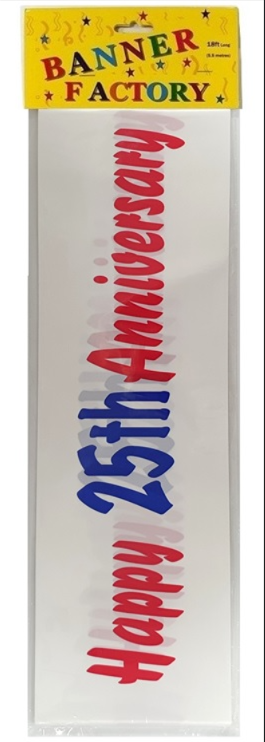 200 X HAPPY 25TH ANNIVERSARY BANNER WHITE