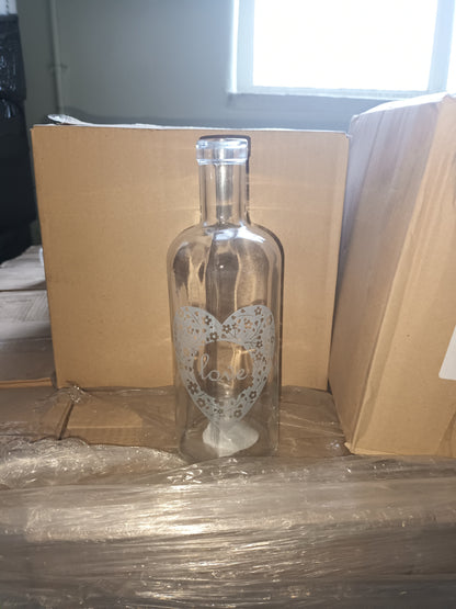 624X GLASS DECORATIVE LOVE BOTTLE WITH A HEART IDEAL FOR CREATIVE DISPLAYS/FLOWERS