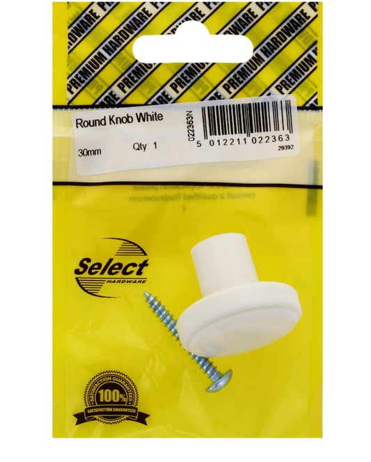 100 X 30MM KNOB ROUND WHITE PK1
