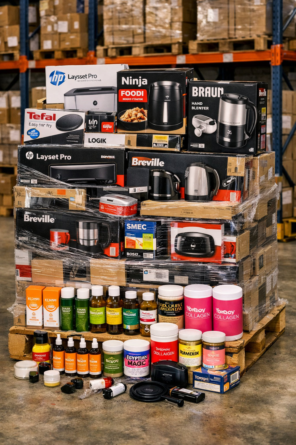 210+ NINJA, HP, BRAUN, TEFAL & MORE – PREMIUM MIXED ELECTRICALS + HEALTH & BEAUTY RETURNS PALLET