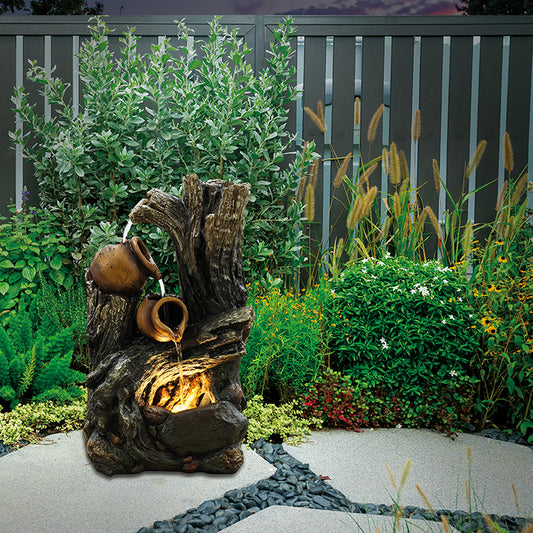 34.5CM 4 LED LOW VOLTAGE TRUNK WITH CASCADING JUGS WATER FEATURE