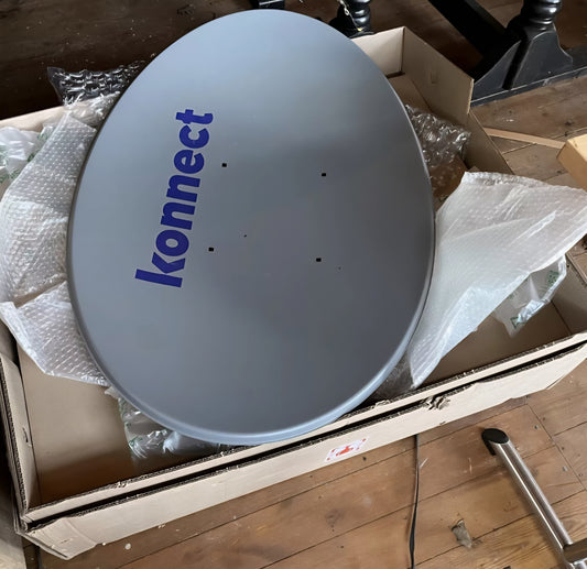 BRAND NEW SATELLITE DISH WITH ROLL OF NEW CAB AND FIXINGS