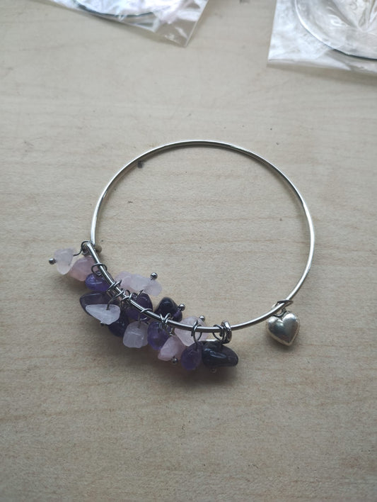 ROSE QUARTZ+ AMETHYST SS ADJUSTABLE BANGLES - NEW IN ORIGINAL PACKAGING - JOBLOT OF 28