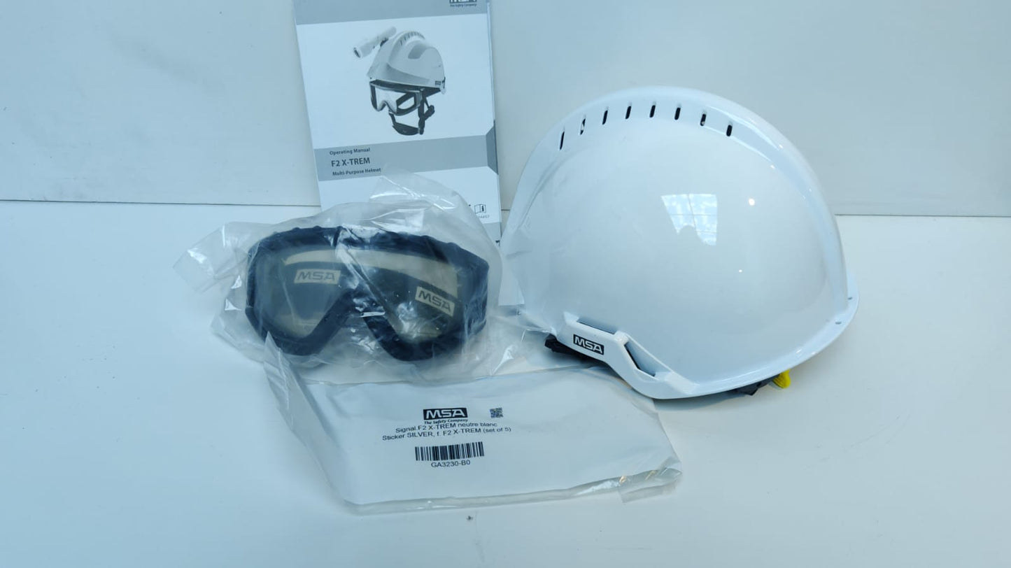 NEW MSA F2 X-TREM MULTI-PURPOSE SAFETY HELMET WITH GOGGLES & ACCESSORIES