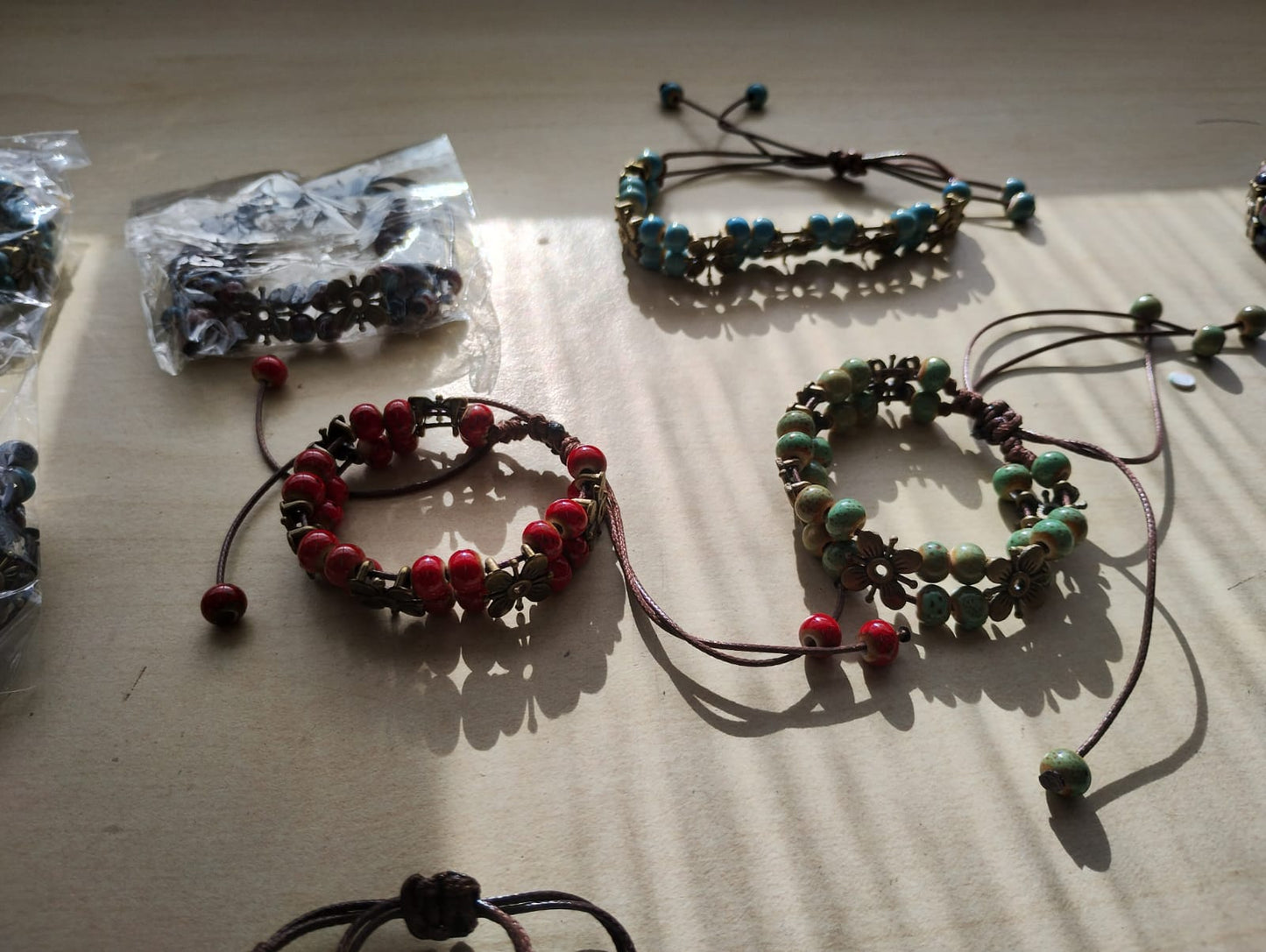 MIXED GYPSY STYLE FLORAL BEADED ADJUSTABLE BRACELET JOB LOT OF 11- BRAND NEW