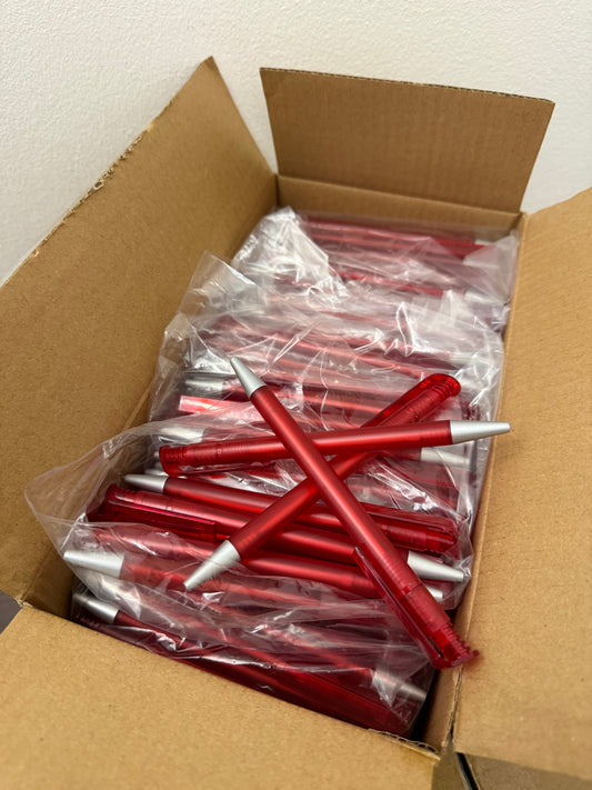 BOX OF 1,000 BLACK INK PENS WITH RED FROSTED BODY