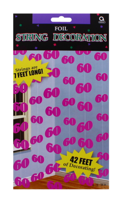 144 X FOIL STRING DECORATION 60TH