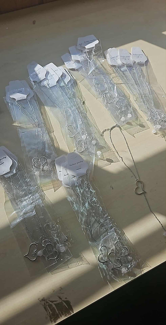 ROSE + CLEAR QUARTZ LARGE HEART NECKLACE JOBLOT OF 31 - BRAND NEW