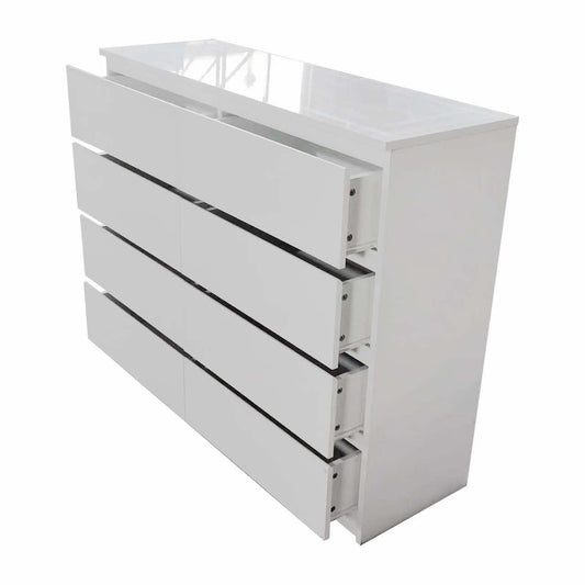WHITE HIGH GLOSS CHEST OF DRAWERS (DEEP STORAGE) 8 DRAWERS