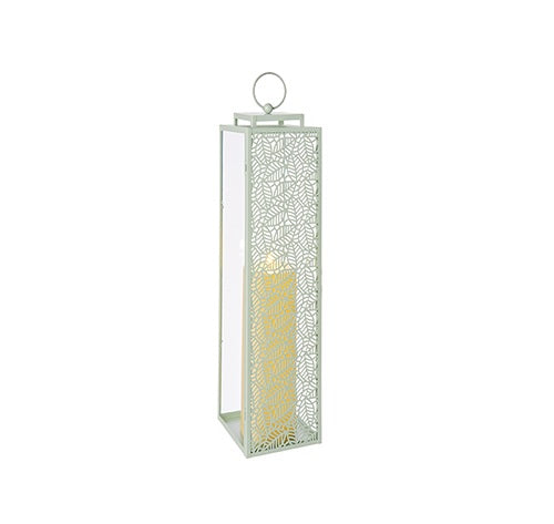 X3 60CM SAGE GREEN METAL AND GLASS LANTERN