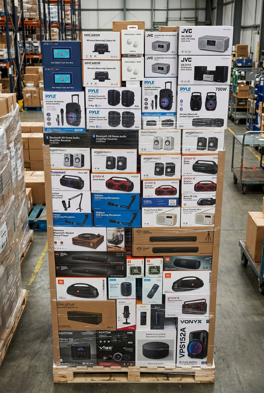 65+ SAMSUNG, JVC, PYLE & JBL CUSTOMER RETURN ELECTRONICS LOT–TABLETS, SPEAKERS, RADIOS & AUDIO GEAR