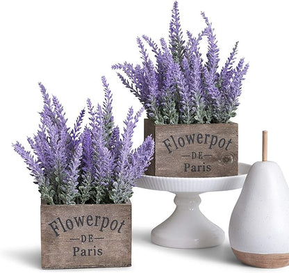 12 SETS OF 2 ARTIFICIAL LAVENDER PLANTS IN WOODEN POTS PURPLE FLOWER FAKE FAUX