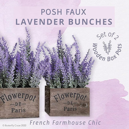 12 SETS OF 2 ARTIFICIAL LAVENDER PLANTS IN WOODEN POTS PURPLE FLOWER FAKE FAUX