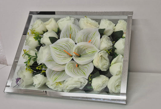 LARGE WINDOW OF GLASS SILK FLOWERS, BATCH OF 10