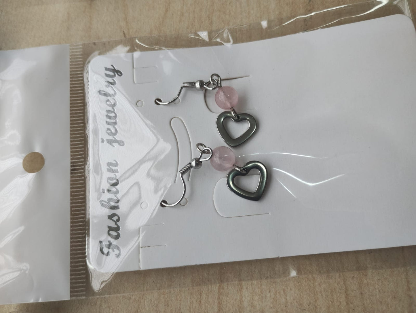 STAINLESS STEEL ROSE QUARTZ HANGING HEART EARRING SETS JOBLOT OF 15 - BRAND NEW
