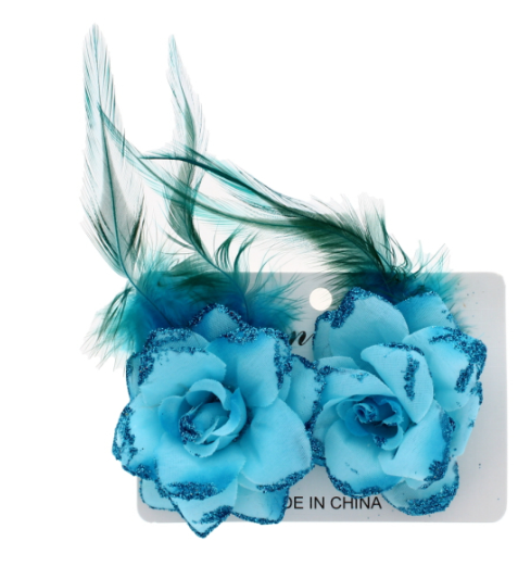 12 X TURQUOISE BLUE FLOWER HAIR CLIP
