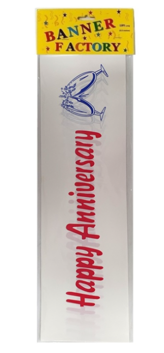 100 X HAPPY ANNIVERSARY WHITE & RED BANNER