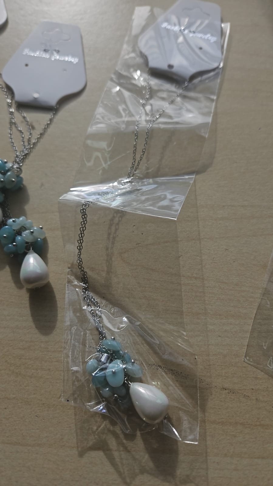 AQUAMARINE CRYSTAL CHIP CLUSTER WITH LARGE PEARL SS NECKLACES JOBLOT OF X9 - BRAND NEW
