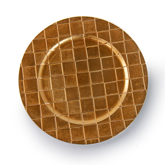 284 X NEW 33CM GOLD CHARGER PLATE - NILO CHECKERED