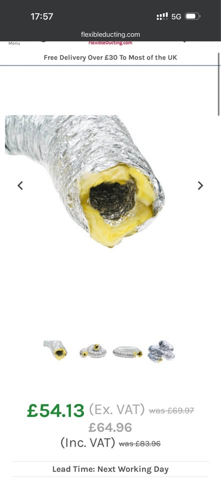 ACOUSTIC FLEXIBLE DUCTING - 10 METRE - 254MM (10") DIAMETER