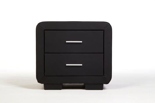 BLACK LEATHER 2 DRAWER BEDSIDE