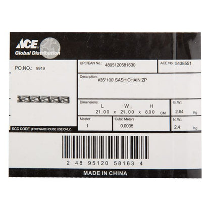 6X ACE SASH STEEL CHAIN 30.48M (100 FT).