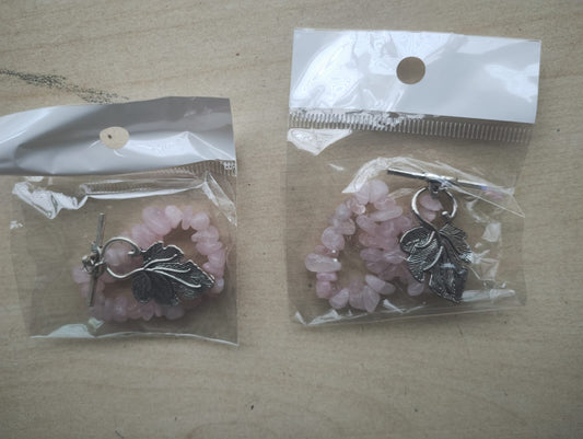 ROSE QUARTZ - GEMSTONE CRYSTAL CHIP LEAF BRACELET - NEW IN ORIGINAL PACKAGING - JOBLOT OF 2