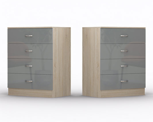 10 X 4 DRAWER CHESTS - HIGH GLOSS GREY ON SONOMA OAK FRAME BRAND NEW BOXED