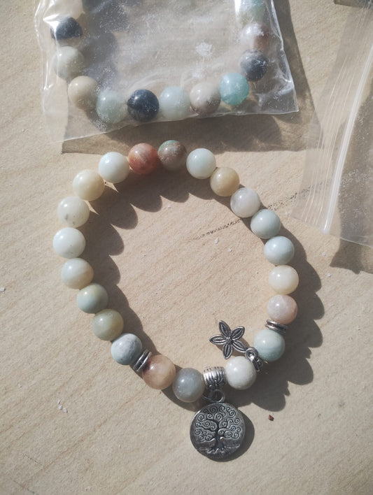 AMAZONITE +FLOWER + TOL CRYSTAL BEADED BRACELET JOB LOT OF 4- BRAND NEW