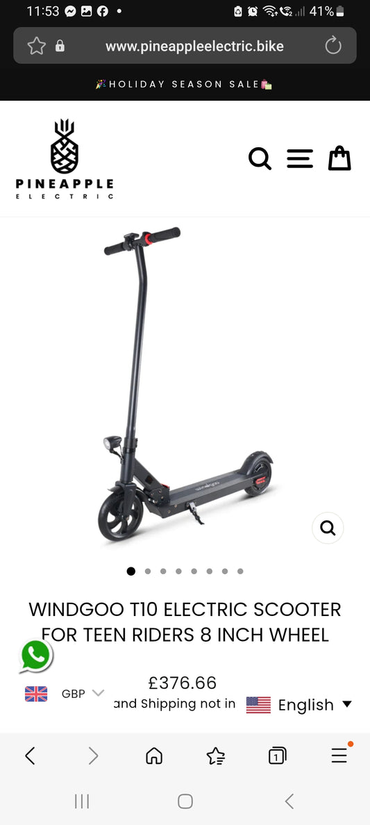 1 X BRAND NEW WINDGOO T10 ELECTRIC SCOOTERS RRP £370