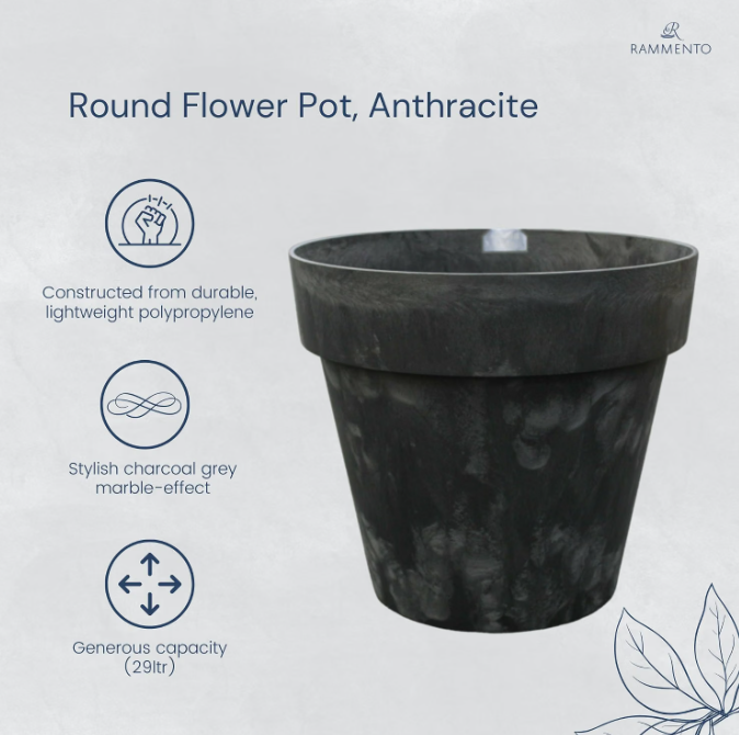 23X NEW PROSPERPLAST - DCUB400E-S433 - 40CM ROUND FLOWER POT - ANTHRACITE MARBLED