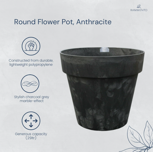 23X NEW PROSPERPLAST - DCUB400E-S433 - 40CM ROUND FLOWER POT - ANTHRACITE MARBLED
