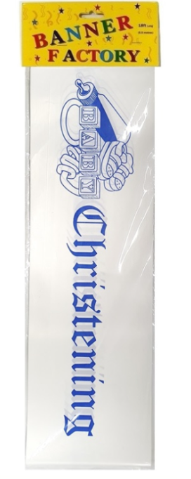 100 X BABY CHRISTENING BANNER WHITE & BLUE