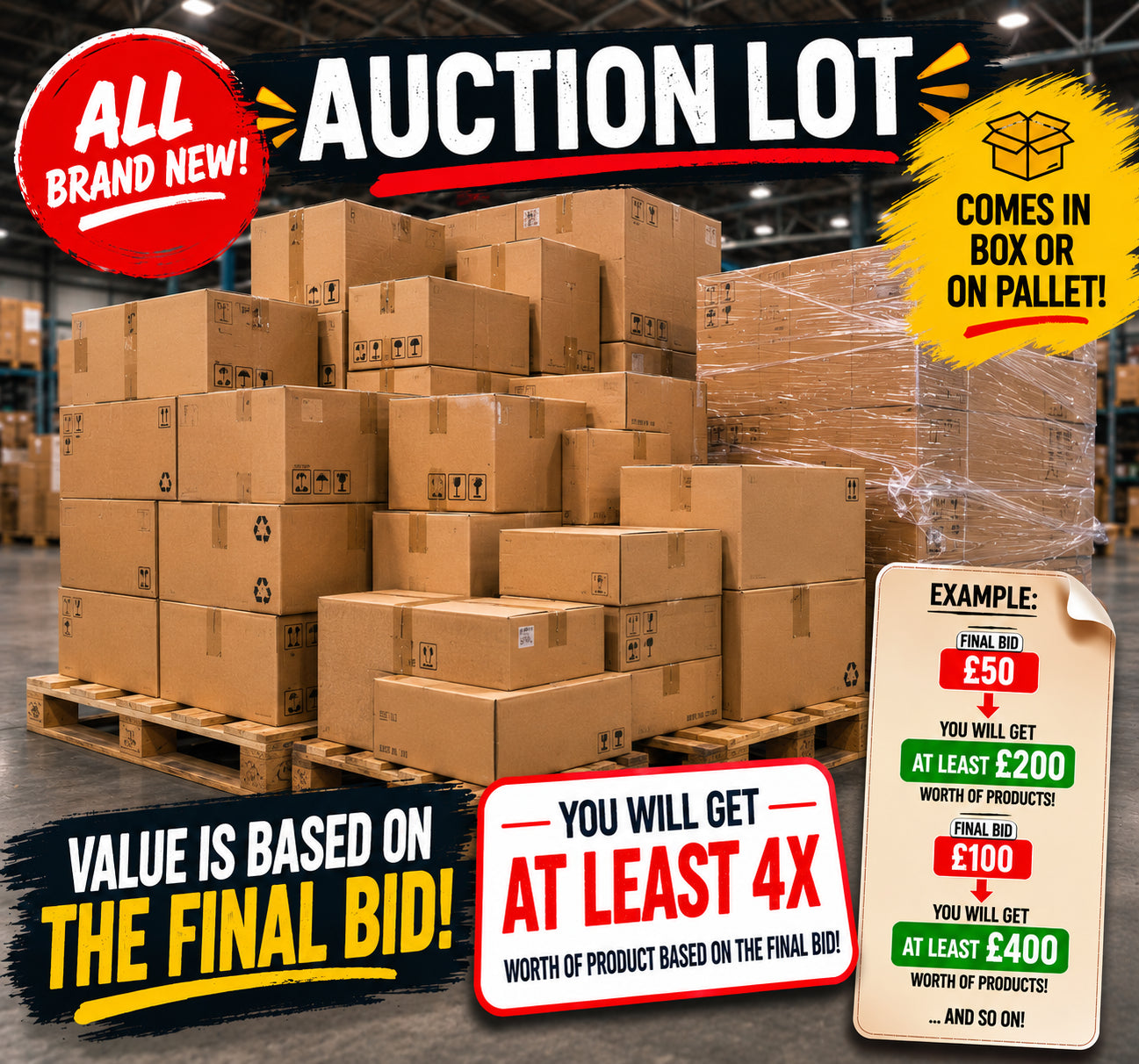 BRAND NEW PALLET / BOXED STOCK – GUARANTEED 4X VALUE!