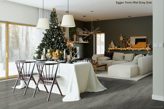 15 X PACKS (37.35M2) EGGER 7MM MID GREY OAK LAMINATE FLOORING 2.49M2/PACK RRP £1,000