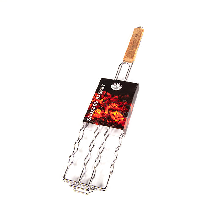 X12 L49CM WOODEN HAND LED BARBECUE SAUSAGE GRILL BASKET