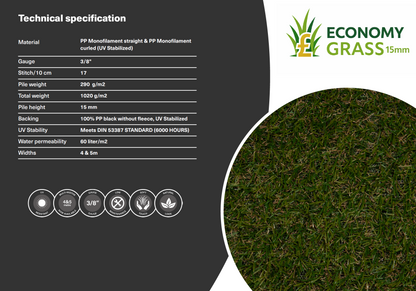 1 X ROLL (160M2) 15MM ECONOMY GRASS - ARTIFICIAL GRASS - RRP £2,400