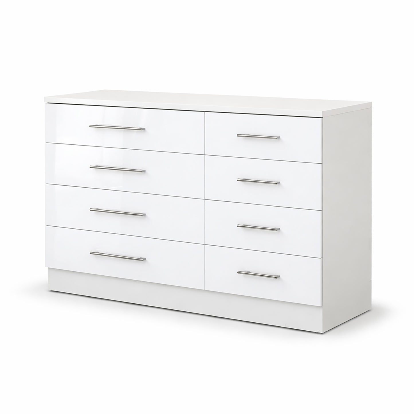 WHITE 8 DRAWER CHEST OF DRAWERS WITH PREMIUM HANDLES AND HIGH GLOSS FRONTS