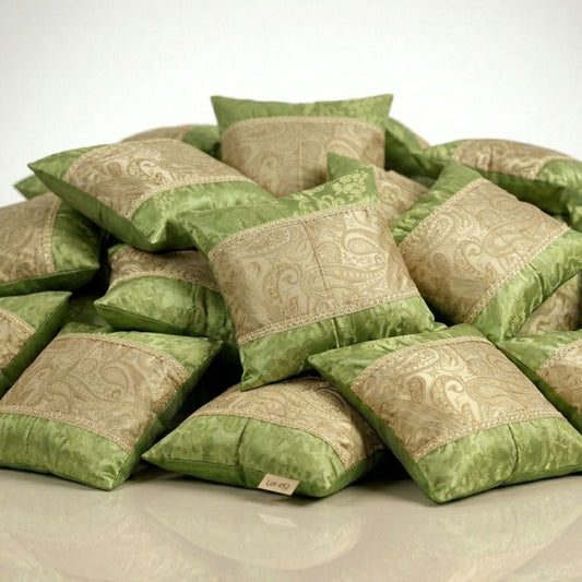 X100 CUSHION COVERS GREEN GOLD - PAISELY DESIGN - MEASURES 16X16" / 40 X 40 CM - QUAIITY FABRIC