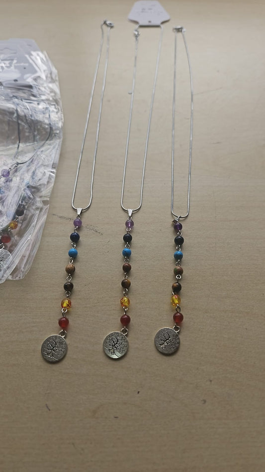 CHAKRA CRYSTAL SMALL BEAD WITH TOL SS HANGING NECKLACES JOBLOT OF X23 -BRAND NEW