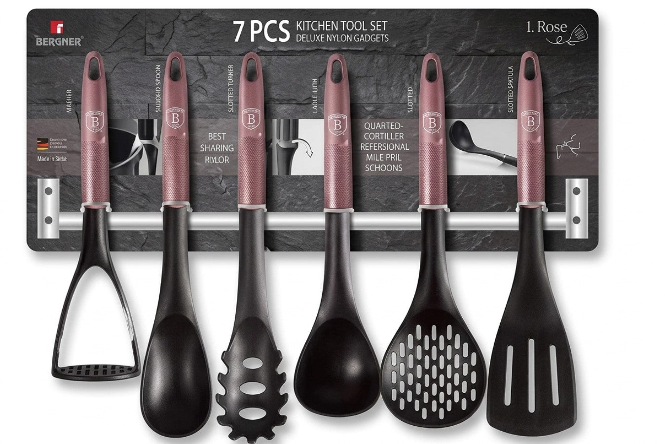 16X NEW 7 PC KITCHEN TOOL SET WITH S-STEEL HANGER, PINK