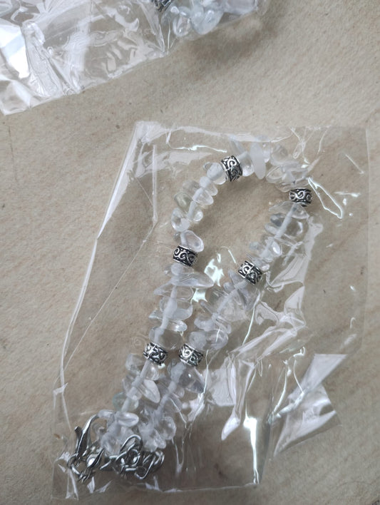 CLEAR QUARTZ- CRYSTAL CHIP SS 6 BEAD BRACELET JOB LOT OF 9 - BRAND NEW