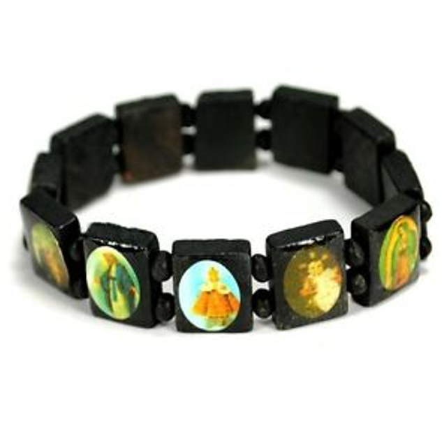 157 X WOODEN SAINTS BRACELET 12PK BLACK