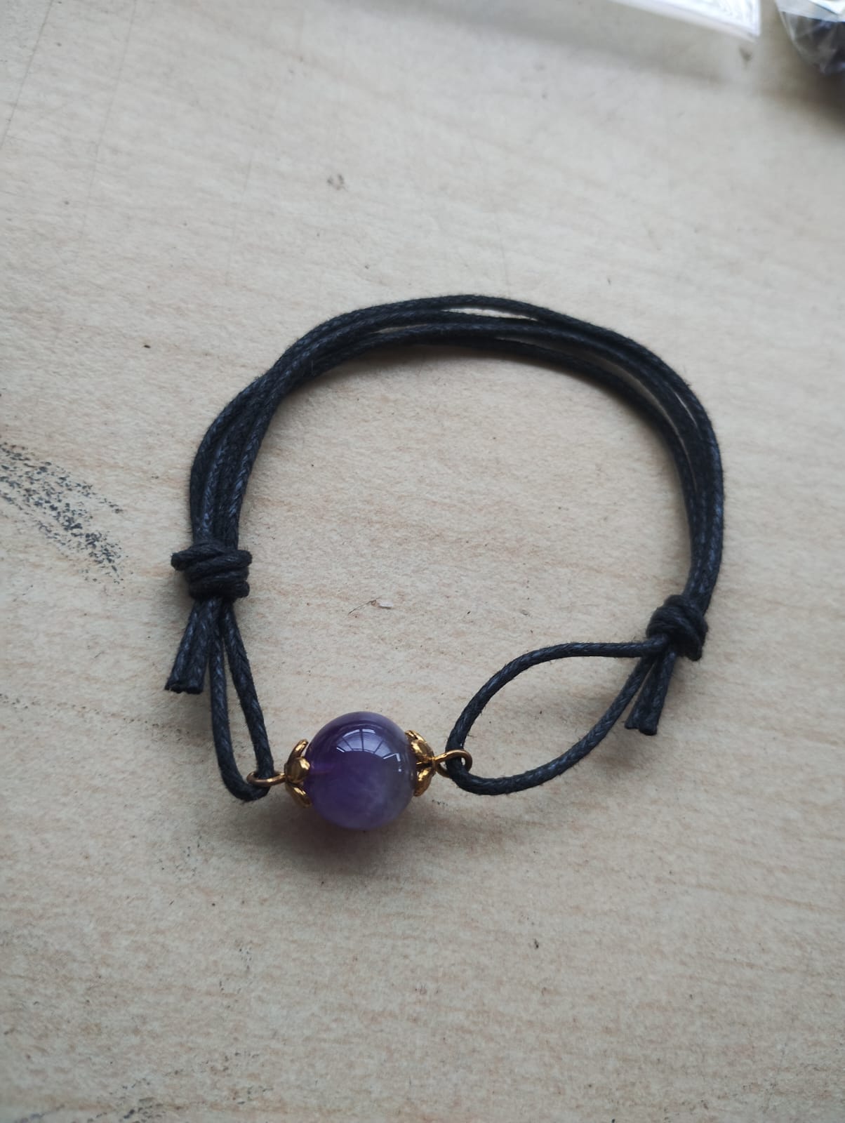 AMETHYST -BALL COTTON ADJUSTABLE BRACELETS - NEW IN ORIGINAL PACKAGING - JOBLOT OF 18