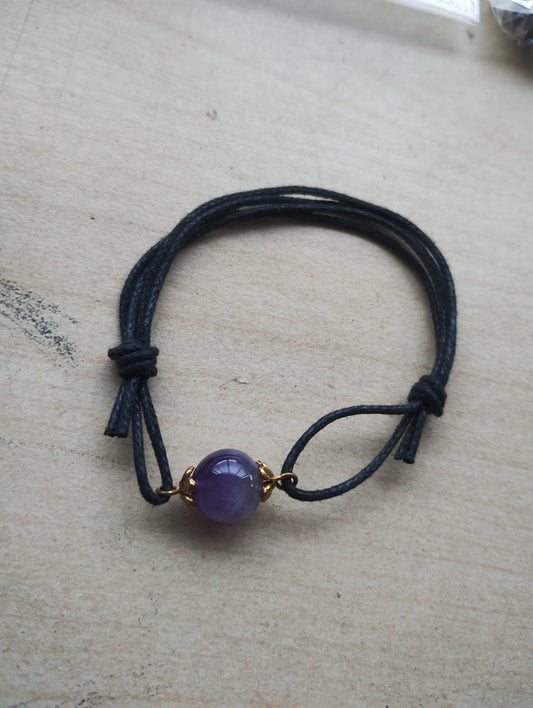 AMETHYST -BALL COTTON ADJUSTABLE BRACELETS - NEW IN ORIGINAL PACKAGING - JOBLOT OF 18