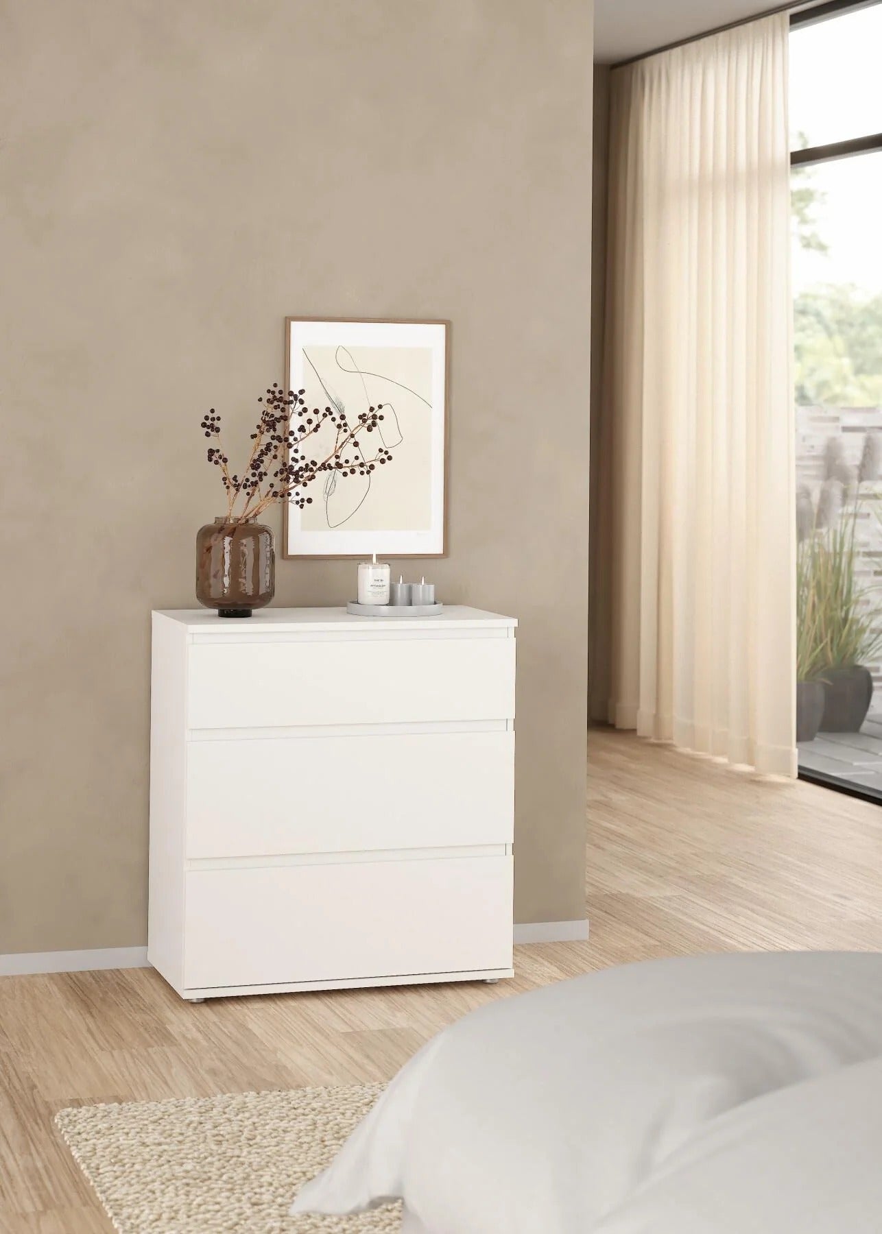 30 X NOVA MATT WHITE 3 DRAWER CHEST OF DRAWERS (H)835MM (W)768MM (D)400MM