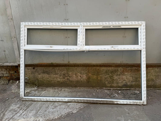 LARGE WHITE UPVC CONSERVATORY WINDOW FRAME – 268 X 164 CM – NO GLASS – TWO TOP OPENERS