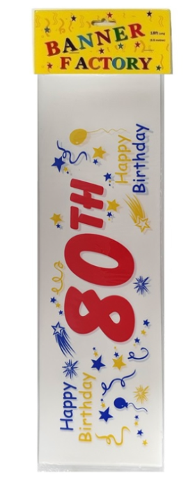 100 X HAPPY 80TH BIRTHDAY BANNER WHITE