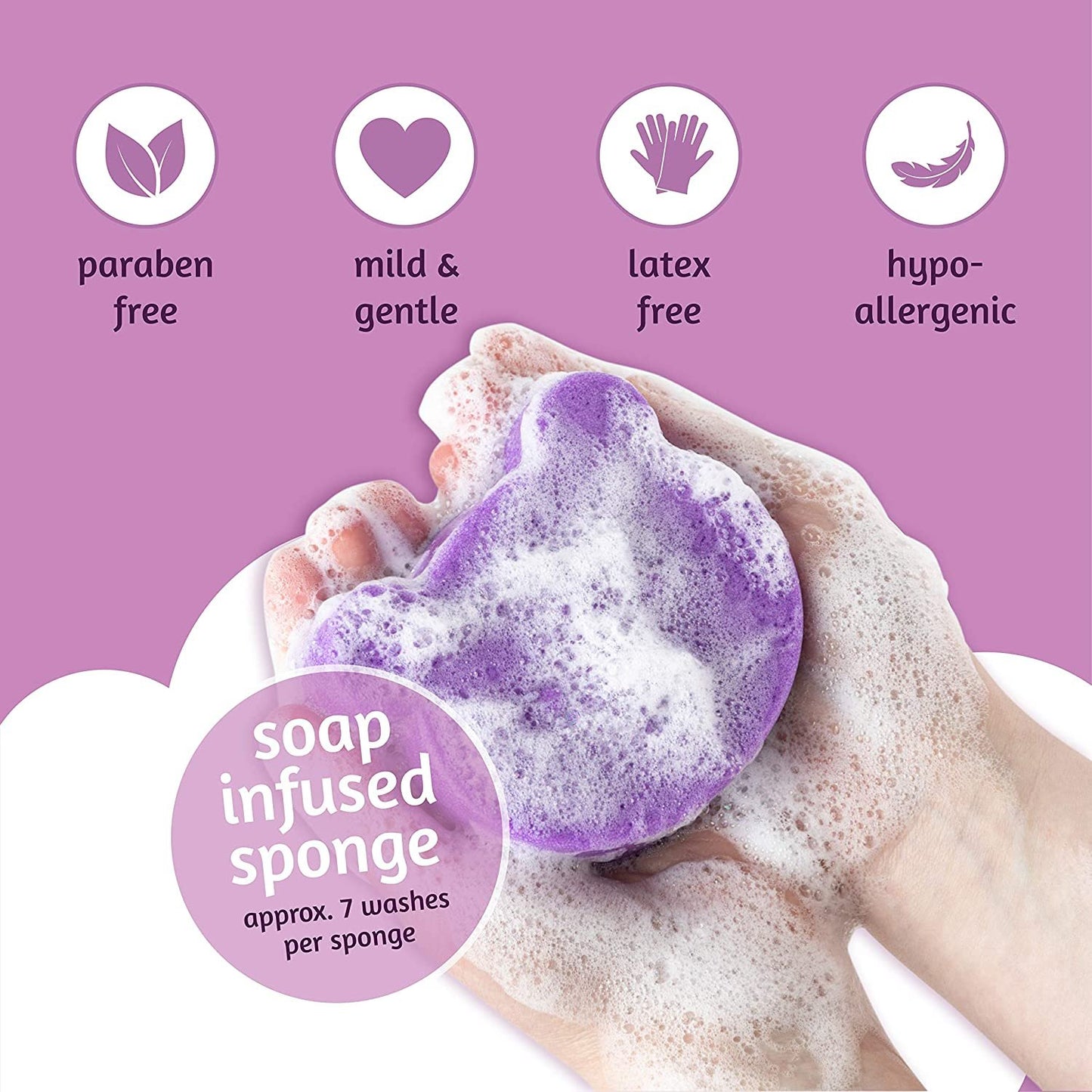 500 X SPONGEFULS GENTLE SOAP-FILLED BABY BATH SOAP N' SPONGE TO GO, 2 PK LAVENDER