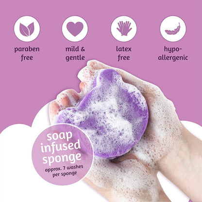 500 X SPONGEFULS GENTLE SOAP-FILLED BABY BATH SOAP N' SPONGE TO GO, 2 PK LAVENDER